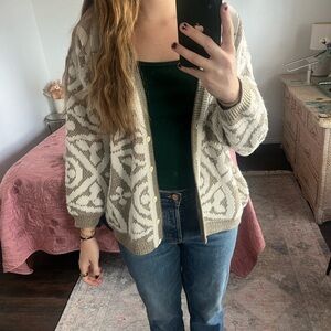 Oversized cozy cream and brown cardigan size small